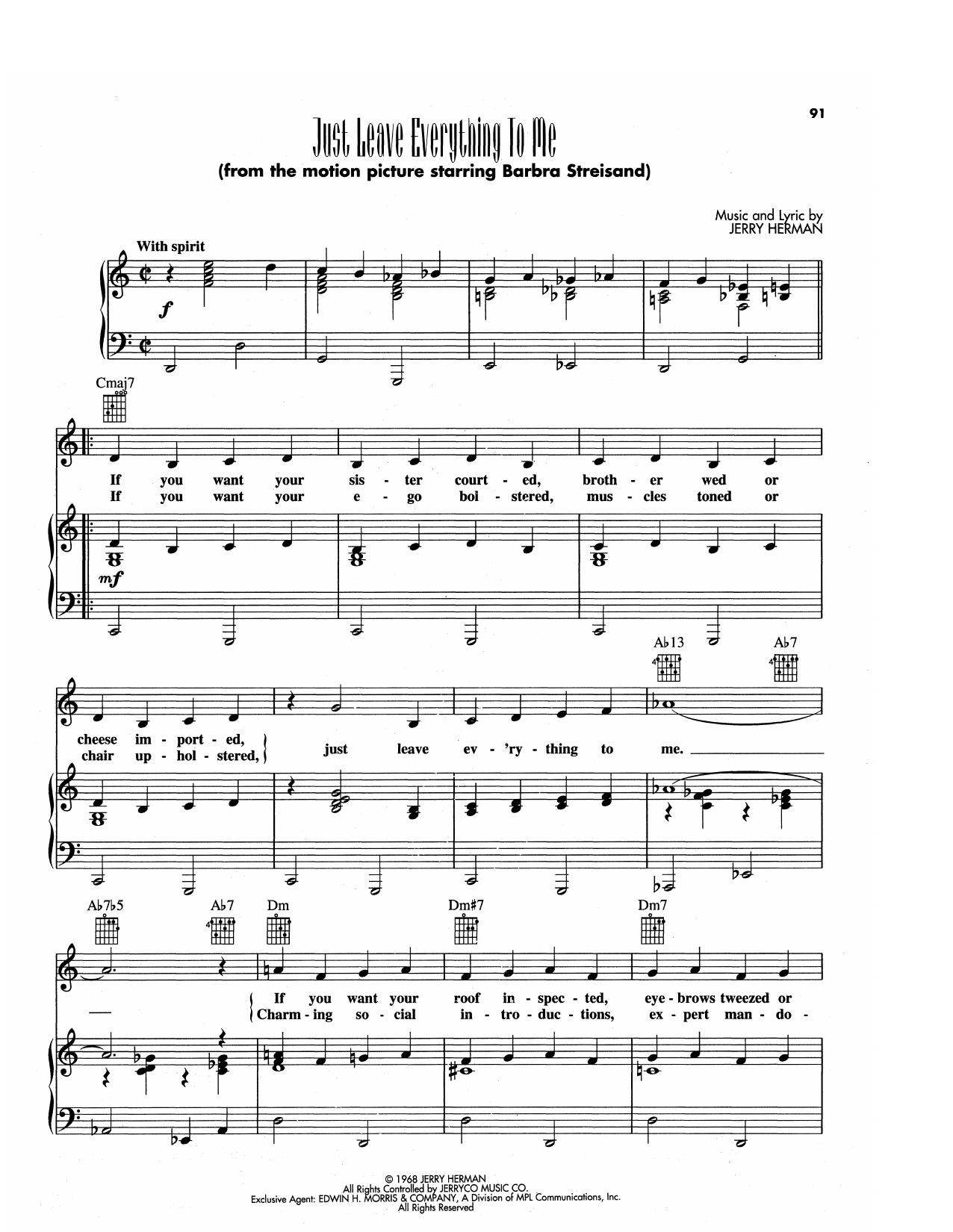 Jerry Herman Just Leave Everything To Me (from Hello, Dolly!) sheet music, chords, lyrics - Printable PDF for Piano, Vocal & Guitar Chords (Right-Hand Melody)