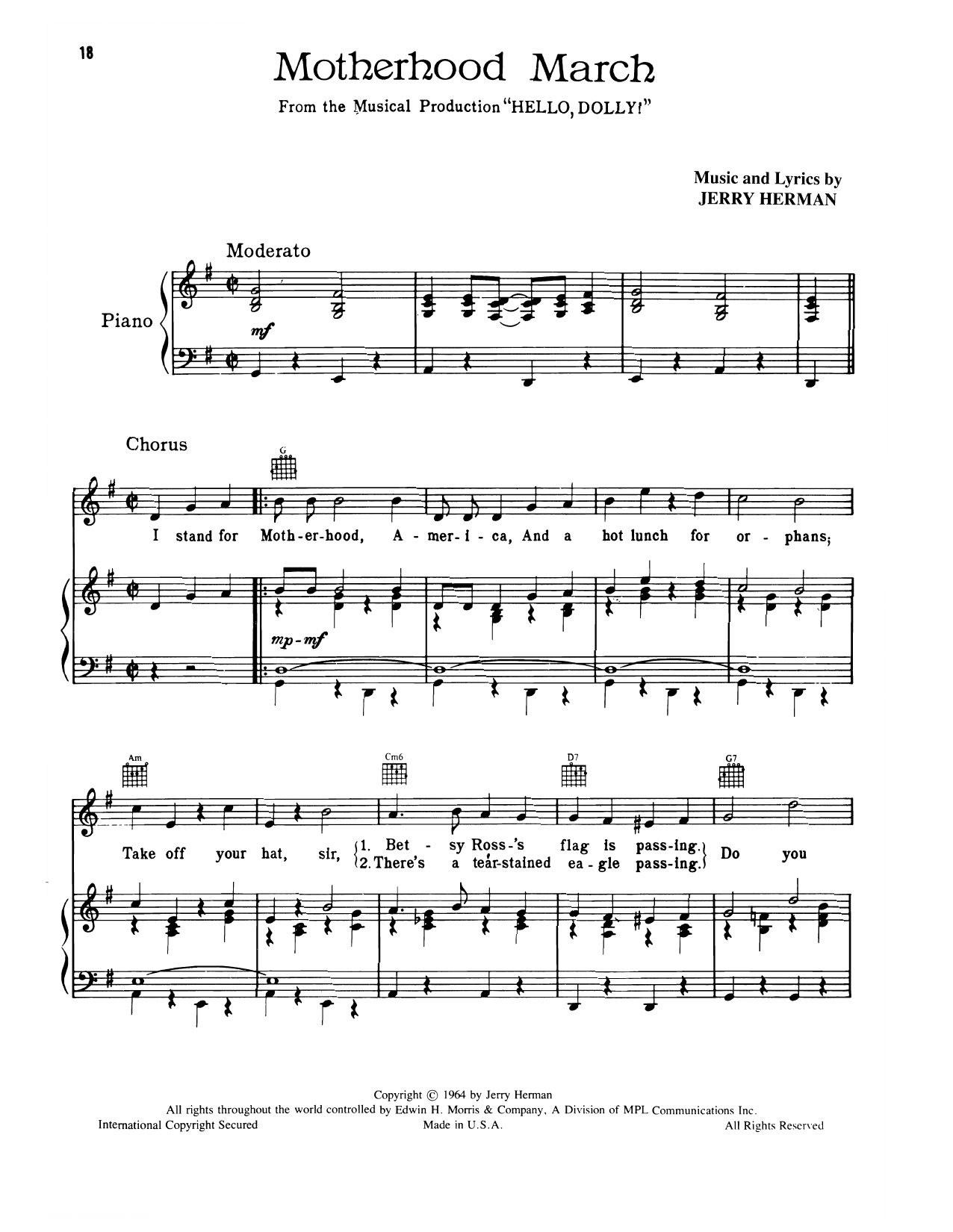 Jerry Herman Motherhood March (from Hello, Dolly!) sheet music, chords, lyrics - Printable PDF for Piano, Vocal & Guitar Chords (Right-Hand Melody)