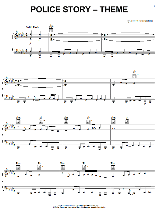 Learn to play Jerry Goldsmith Theme from Police Story sheet music for Piano in minutes. Jerry Goldsmith Theme from Police Story sheet music preview music notes and score for Piano including 5 page(s)