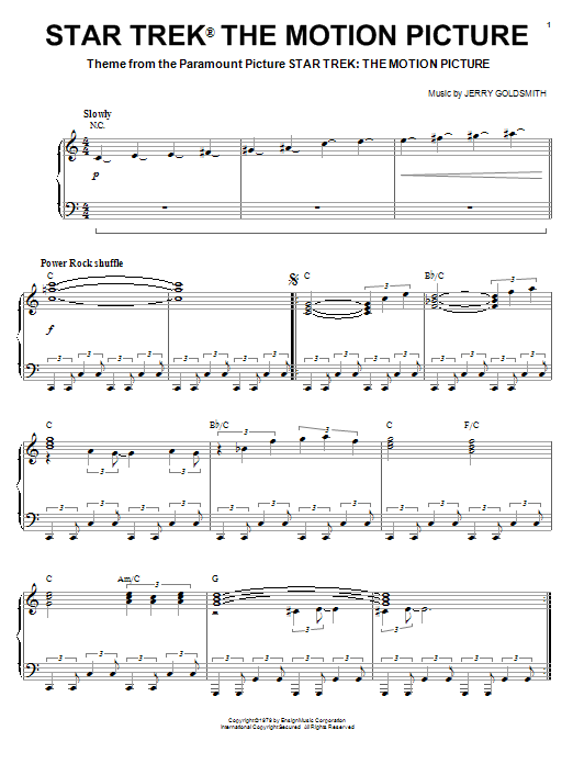 Learn to play Jerry Goldsmith Star Trek(R) The Motion Picture sheet music for Piano in minutes. Jerry Goldsmith Star Trek(R) The Motion Picture sheet music notes and chords