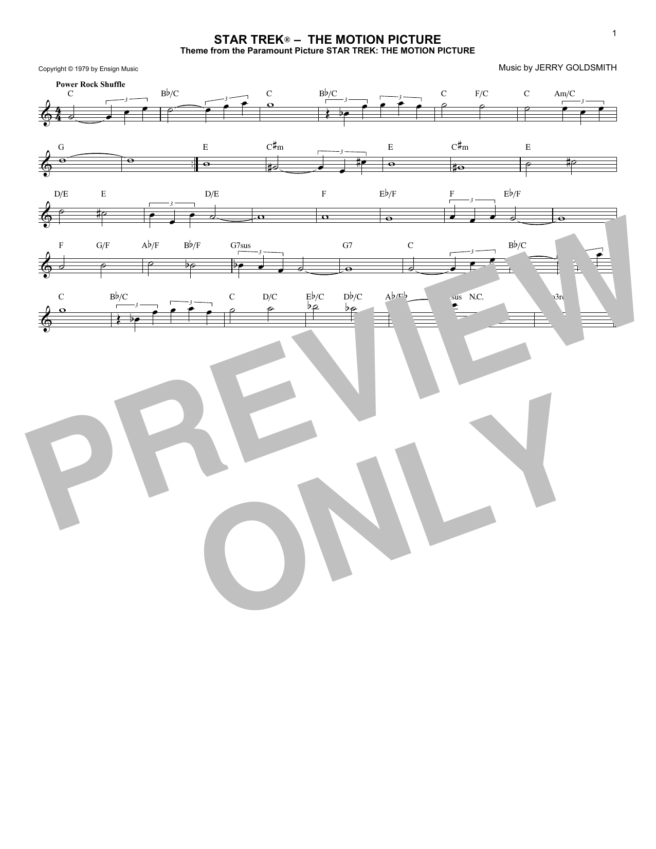 Jerry Goldsmith Star Trek(R) The Motion Picture sheet music preview music notes and score for Piano including 3 page(s)