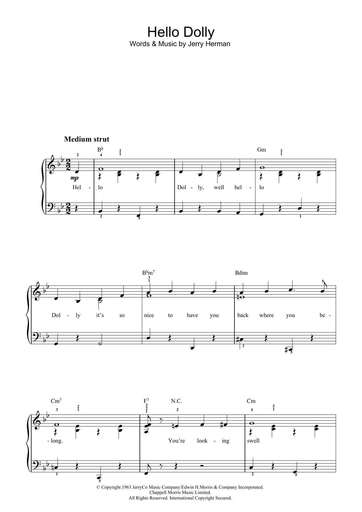 Jerry Herman Hello Dolly sheet music preview music notes and score for Easy Piano including 3 page(s)