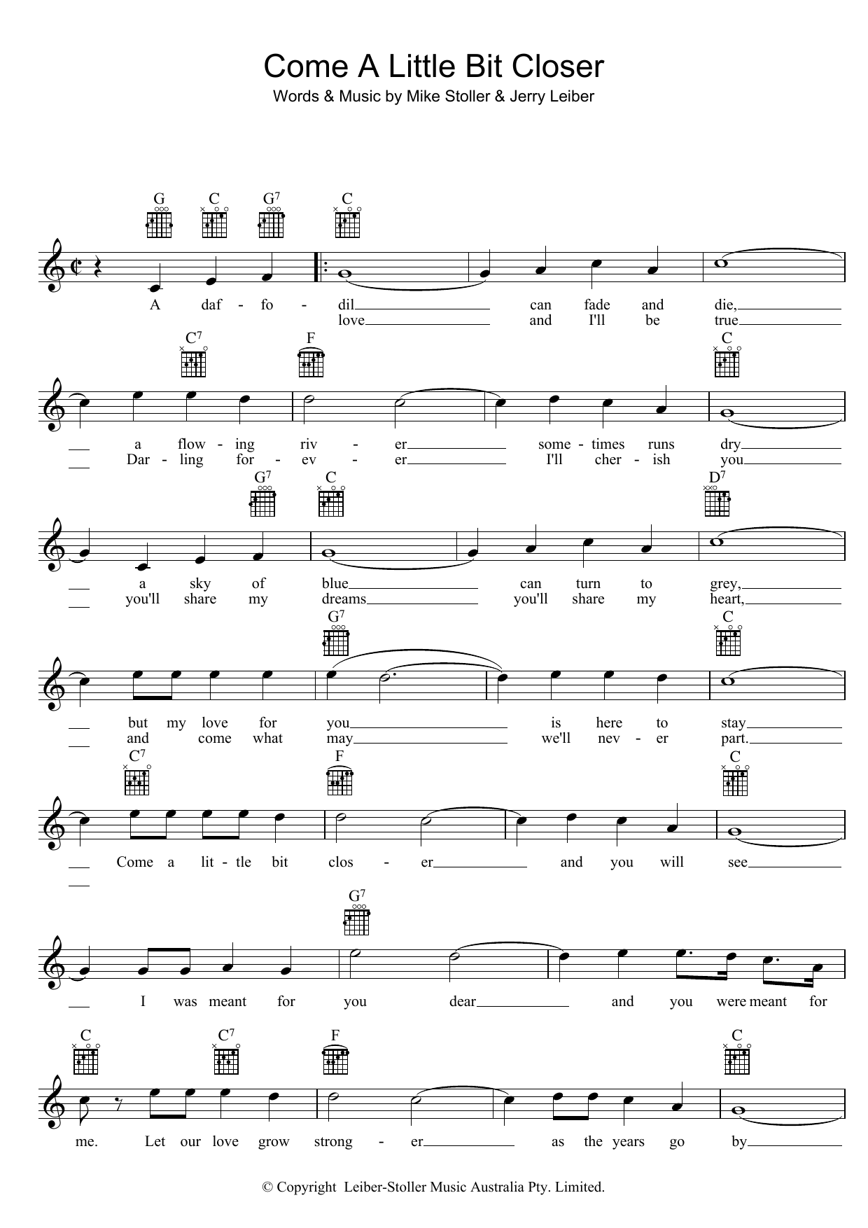 Learn to play Jay & The Americans Come A Little Bit Closer sheet music for Melody Line, Lyrics & Chords in minutes. Jay & The Americans Come A Little Bit Closer sheet music preview music notes and score for Melody Line, Lyrics & Chords including 2 page(s)