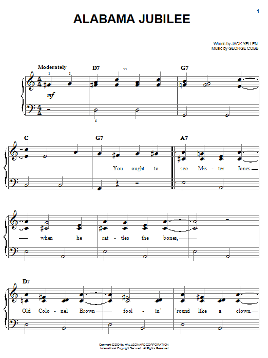 Learn to play Jerry Reed Alabama Jubilee sheet music for Easy Piano in minutes. Jerry Reed Alabama Jubilee sheet music preview music notes and score for Easy Piano including 3 page(s)