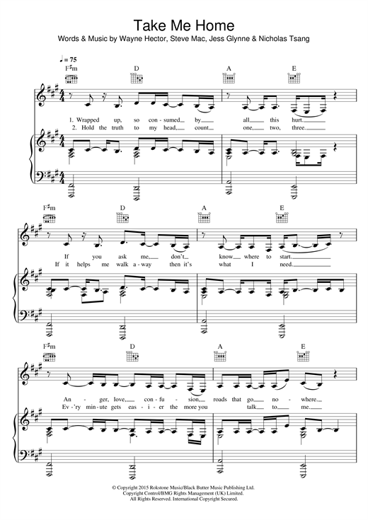 Jess Glynne Take Me Home Bbc Children In Need Single 2015 Sheet Music Download Pdf Score 122462
