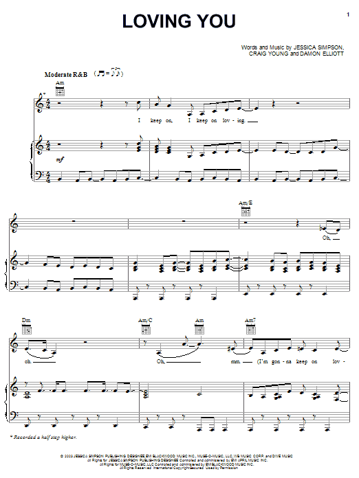 Learn to play Jessica Simpson Loving You sheet music for Piano, Vocal & Guitar (Right-Hand Melody) in minutes. Jessica Simpson Loving You sheet music preview music notes and score for Piano, Vocal & Guitar (Right-Hand Melody) including 7 page(s)
