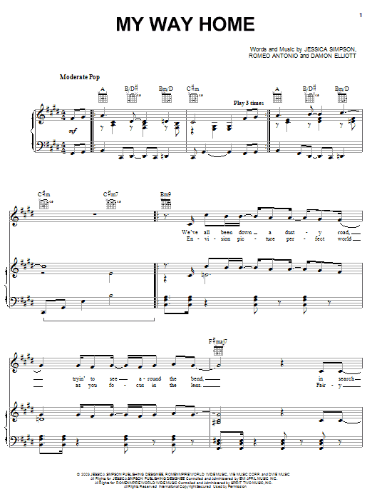 Learn to play Jessica Simpson My Way Home sheet music for Piano, Vocal & Guitar (Right-Hand Melody) in minutes. Jessica Simpson My Way Home sheet music preview music notes and score for Piano, Vocal & Guitar (Right-Hand Melody) including 7 page(s)
