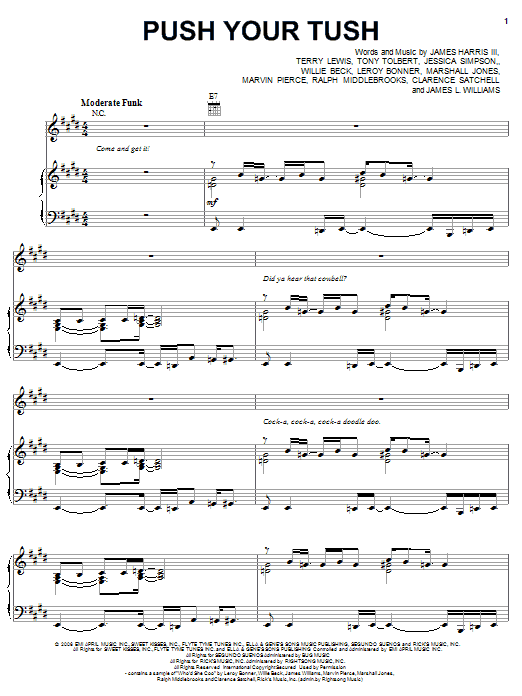 Learn to play Jessica Simpson Push Your Tush sheet music for Piano, Vocal & Guitar (Right-Hand Melody) in minutes. Jessica Simpson Push Your Tush sheet music preview music notes and score for Piano, Vocal & Guitar (Right-Hand Melody) including 11 page(s)