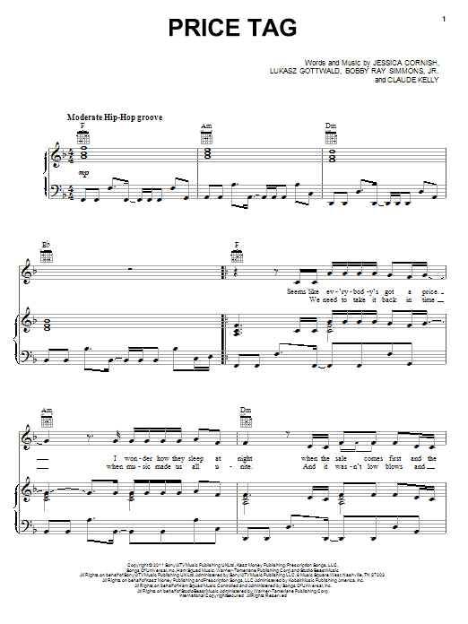 Jessie J Price Tag sheet music, chords, lyrics - Printable PDF for 5-Finger Piano