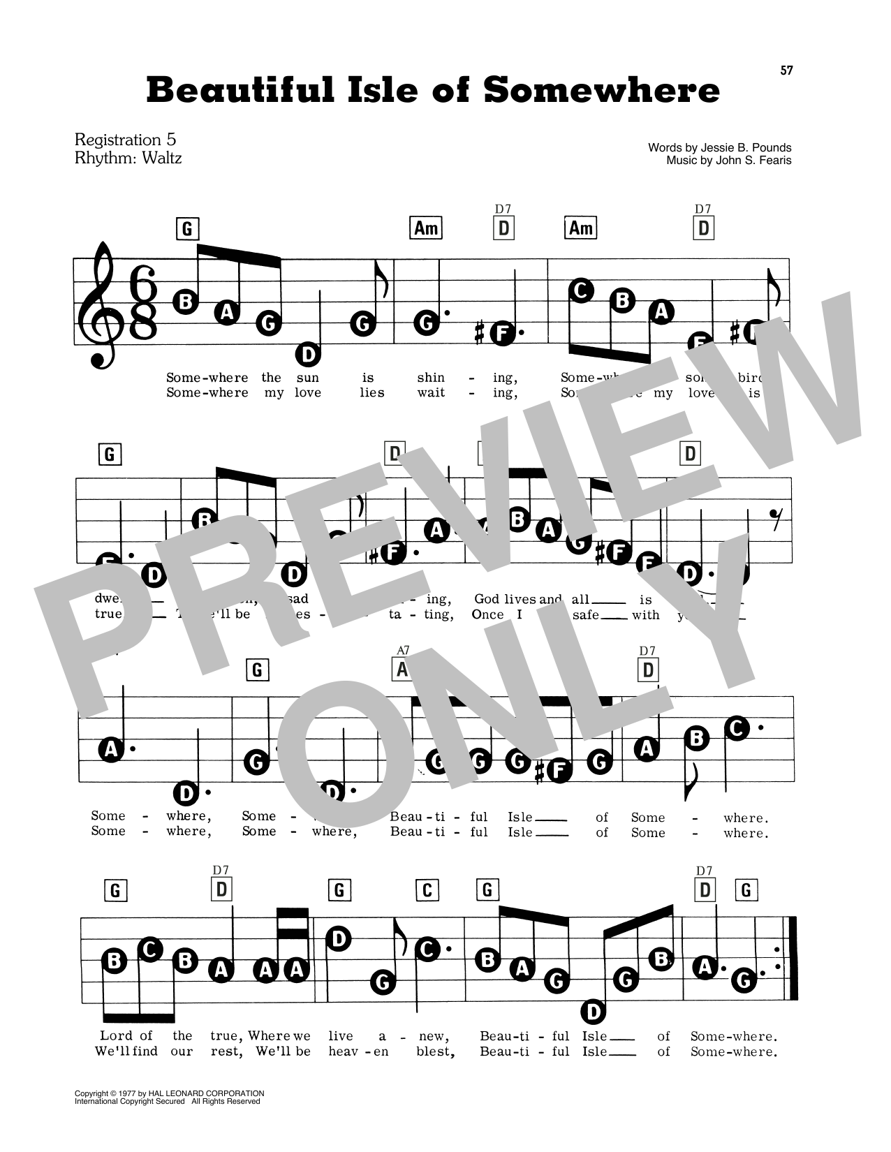 Jessie B. Pounds and John S. Fearis Beautiful Isle Of Somewhere sheet music preview music notes and score for E-Z Play Today including 1 page(s)