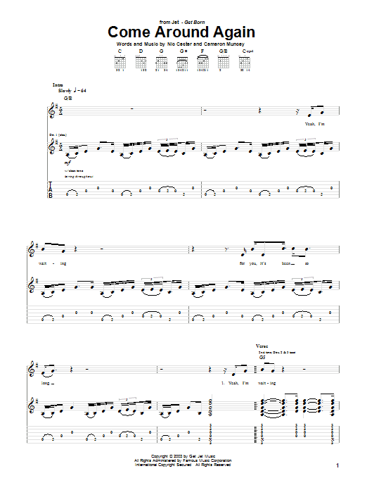 Learn to play Jet Come Around Again sheet music for Guitar Tab in minutes. Jet Come Around Again sheet music preview music notes and score for Guitar Tab including 8 page(s)