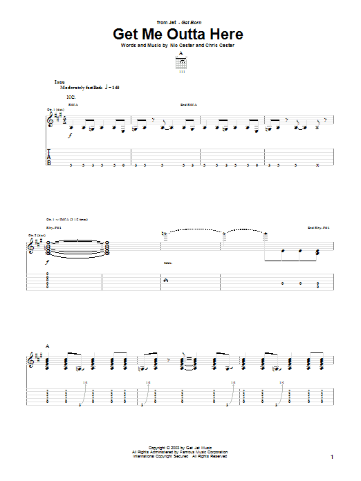 Learn to play Jet Get Me Outta Here sheet music for Guitar Tab in minutes. Jet Get Me Outta Here sheet music preview music notes and score for Guitar Tab including 8 page(s)