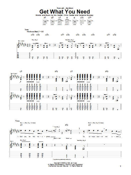 Learn to play Jet Get What You Need sheet music for Guitar Tab in minutes. Jet Get What You Need sheet music preview music notes and score for Guitar Tab including 8 page(s)