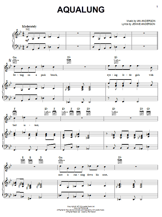Learn to play Jethro Tull Aqualung sheet music for Piano, Vocal & Guitar (Right-Hand Melody) in minutes. Jethro Tull Aqualung sheet music notes and chords