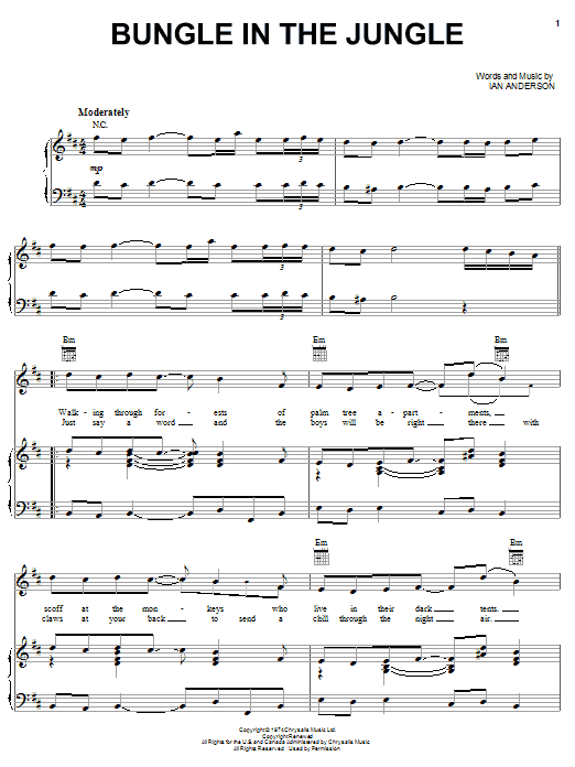 Learn to play Jethro Tull Bungle In The Jungle sheet music for Piano, Vocal & Guitar (Right-Hand Melody) in minutes. Jethro Tull Bungle In The Jungle sheet music notes and chords
