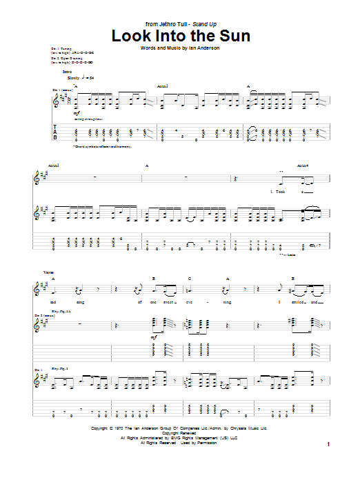 Jethro Tull "Look Into The Sun" Sheet Music Download Printable PDF