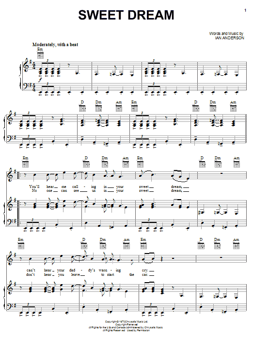 Learn to play Jethro Tull Sweet Dream sheet music for Piano, Vocal & Guitar (Right-Hand Melody) in minutes. Jethro Tull Sweet Dream sheet music preview music notes and score for Piano, Vocal & Guitar (Right-Hand Melody) including 4 page(s)