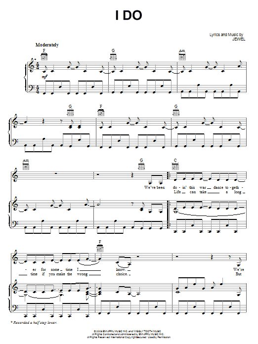 Learn to play Jewel I Do sheet music for Piano, Vocal & Guitar (Right-Hand Melody) in minutes. Jewel I Do sheet music preview music notes and score for Piano, Vocal & Guitar (Right-Hand Melody) including 6 page(s)