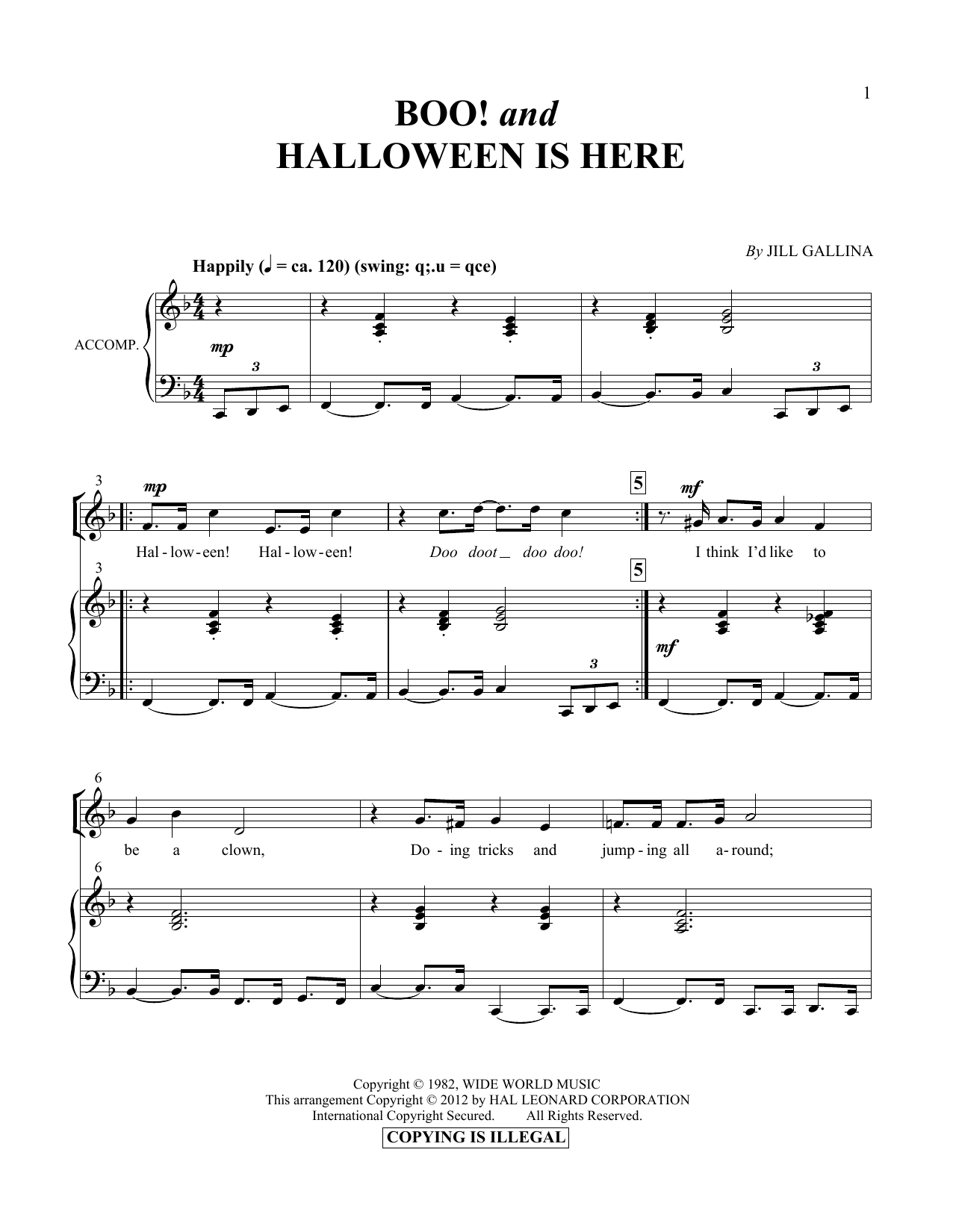 Jill Gallina Boo! & Halloween Is Here sheet music, chords, lyrics - Printable PDF for Vocal Duet