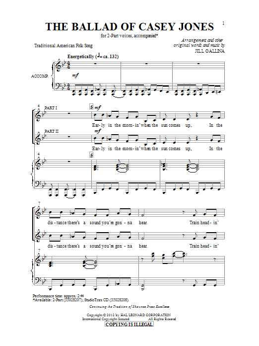 Learn to play Jill Gallina Ballad Of Casey Jones sheet music for 2-Part Choir in minutes. Jill Gallina Ballad Of Casey Jones sheet music preview music notes and score for 2-Part Choir including 13 page(s)