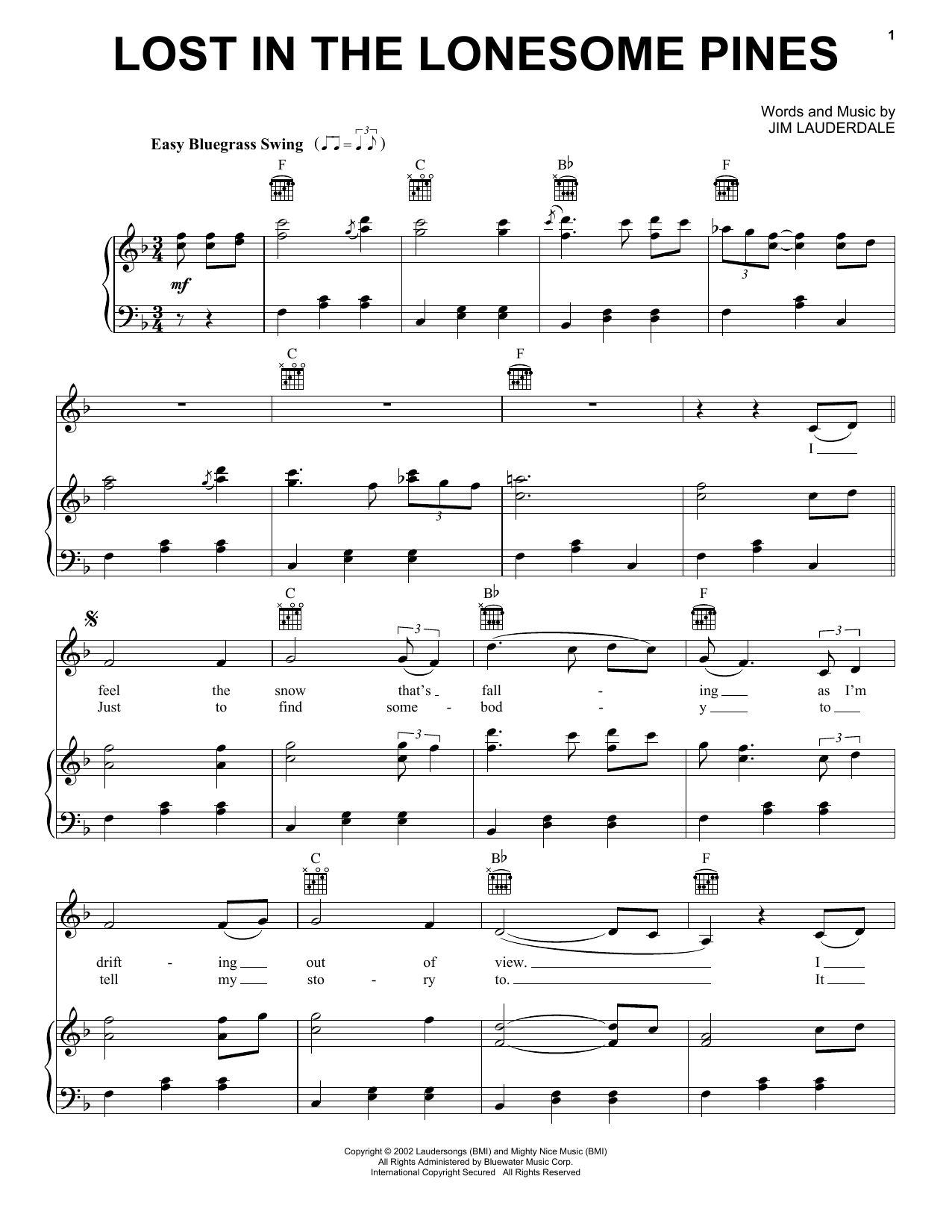 Jim Lauderdale, Ralph Stanley & The Clinch Mountain Boys Lost In The Lonesome Pines sheet music, chords, lyrics - Printable PDF for Piano, Vocal & Guitar (Right-Hand Melody)