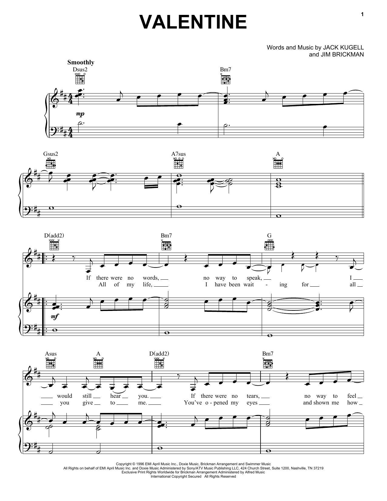 Learn to play Jim Brickman with Martina McBride Valentine sheet music for Piano in minutes. Jim Brickman with Martina McBride Valentine sheet music notes and chords