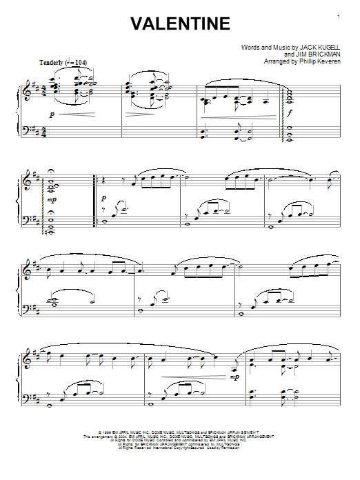 Learn to play Jim Brickman with Martina McBride Valentine sheet music for Piano in minutes. Jim Brickman with Martina McBride Valentine sheet music preview music notes and score for Piano including 2 page(s)