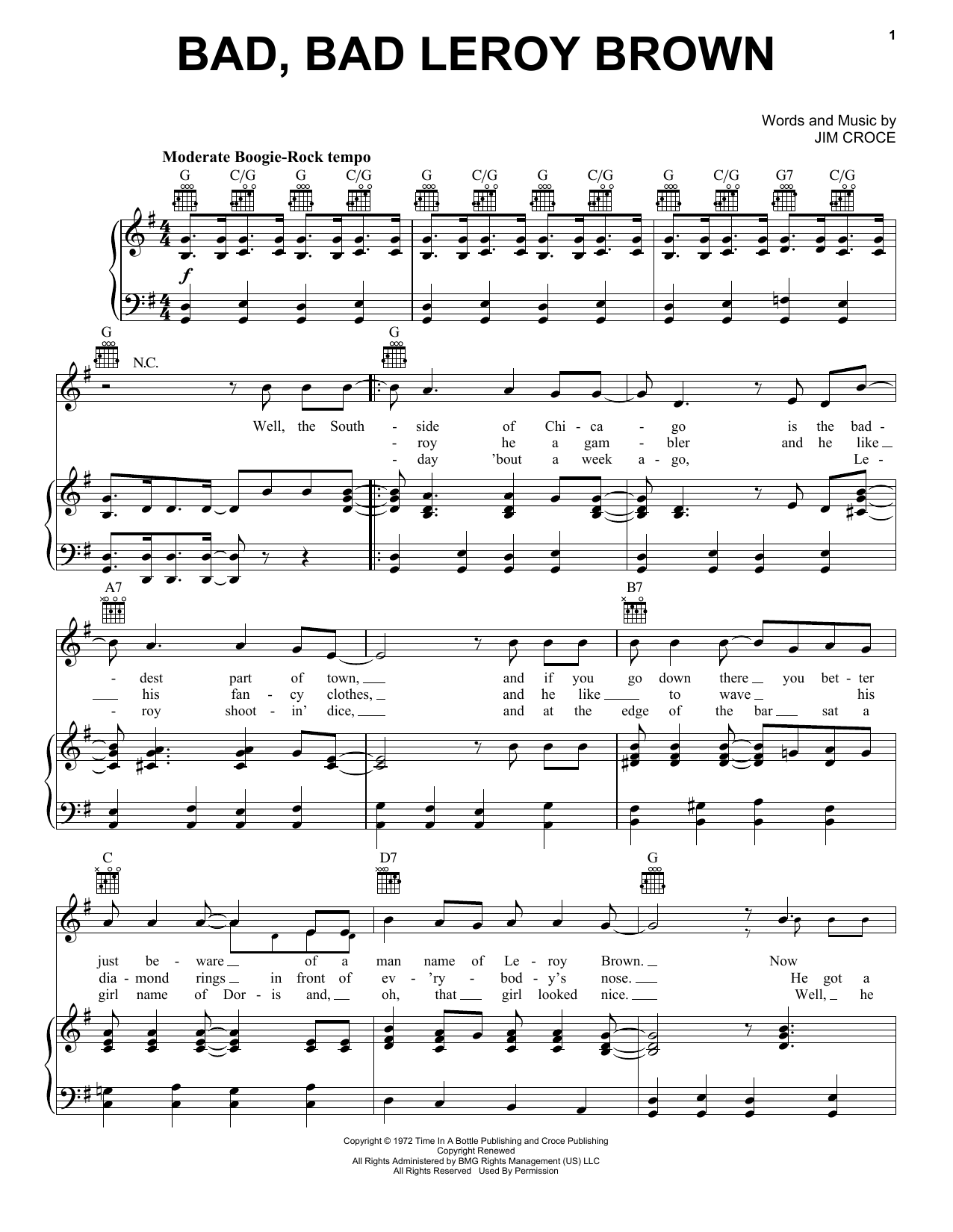 Learn to play Jim Croce Bad, Bad Leroy Brown sheet music for Guitar Tab Play-Along in minutes. Jim Croce Bad, Bad Leroy Brown sheet music notes and chords