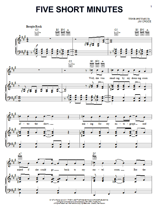 Learn to play Jim Croce Five Short Minutes sheet music for Piano, Vocal & Guitar (Right-Hand Melody) in minutes. Jim Croce Five Short Minutes sheet music notes and chords