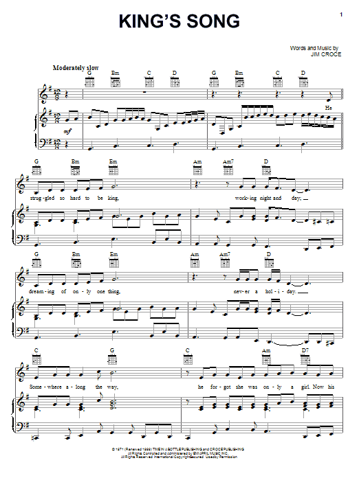 Jim Croce King S Song Sheet Music Download Printable Pdf Music Notes Score Chords