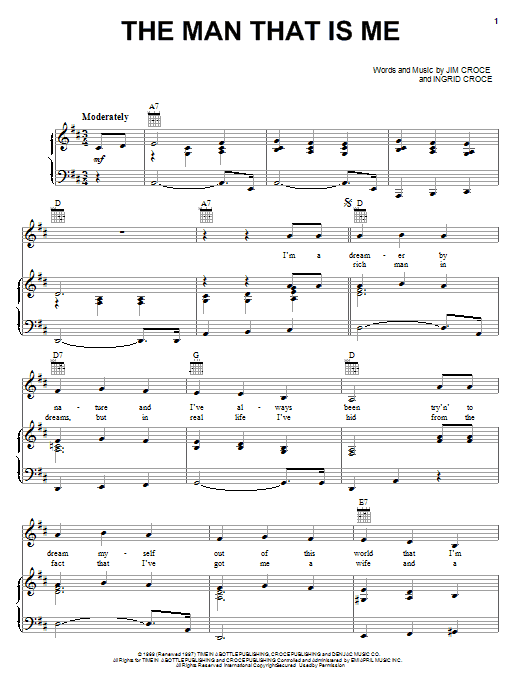Learn to play Jim Croce The Man That Is Me sheet music for Piano, Vocal & Guitar (Right-Hand Melody) in minutes. Jim Croce The Man That Is Me sheet music notes and chords