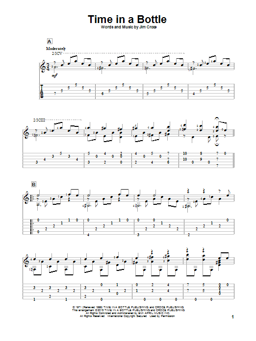 Learn to play Jim Croce Time In A Bottle sheet music for Guitar Tab in minutes. Jim Croce Time In A Bottle sheet music preview music notes and score for Guitar Tab including 4 page(s)