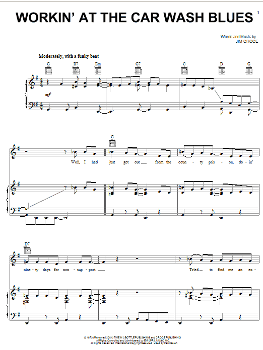 Learn to play Jim Croce Workin' At The Car Wash Blues sheet music for Guitar Tab Play-Along in minutes. Jim Croce Workin' At The Car Wash Blues sheet music notes and chords