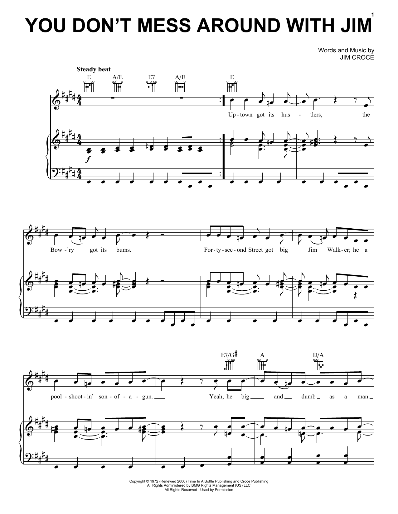 Learn to play Jim Croce You Don't Mess Around With Jim sheet music for Guitar Tab Play-Along in minutes. Jim Croce You Don't Mess Around With Jim sheet music notes and chords