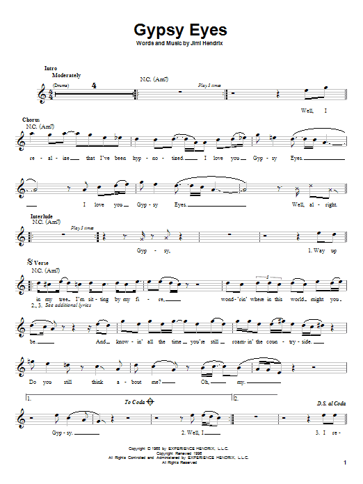 Learn to play Jimi Hendrix Gypsy Eyes sheet music for Melody Line, Lyrics & Chords in minutes. Jimi Hendrix Gypsy Eyes sheet music preview music notes and score for Melody Line, Lyrics & Chords including 3 page(s)