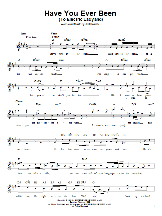 Learn to play Jimi Hendrix Have You Ever Been (To Electric Ladyland) sheet music for Melody Line, Lyrics & Chords in minutes. Jimi Hendrix Have You Ever Been (To Electric Ladyland) sheet music preview music notes and score for Melody Line, Lyrics & Chords including 2 page(s)