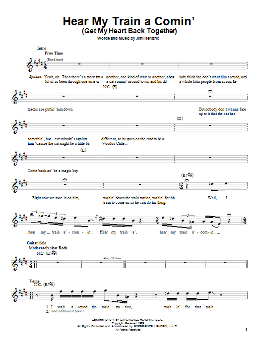 Learn to play Jimi Hendrix Hear My Train A Comin' (Get My Heart Back Together) sheet music for Melody Line, Lyrics & Chords in minutes. Jimi Hendrix Hear My Train A Comin' (Get My Heart Back Together) sheet music preview music notes and score for Melody Line, Lyrics & Chords including 4 page(s)