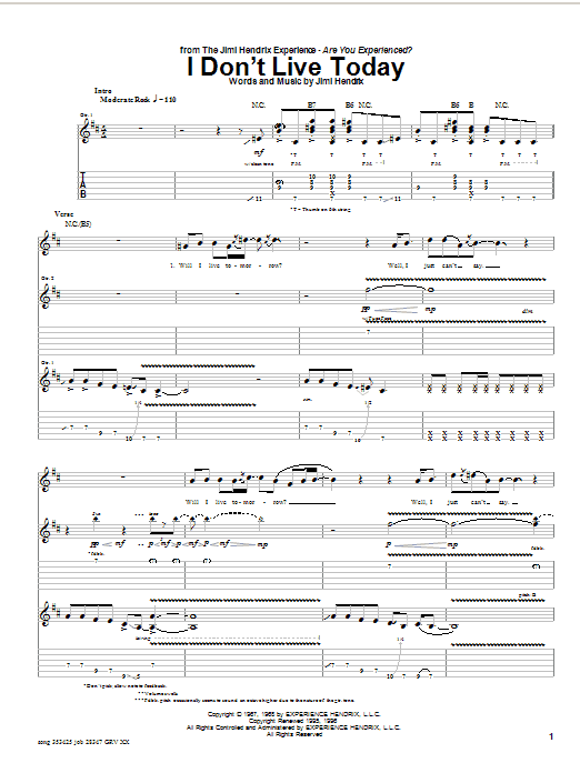Learn to play Jimi Hendrix I Don't Live Today sheet music for Melody Line, Lyrics & Chords in minutes. Jimi Hendrix I Don't Live Today sheet music preview music notes and score for Melody Line, Lyrics & Chords including 2 page(s)