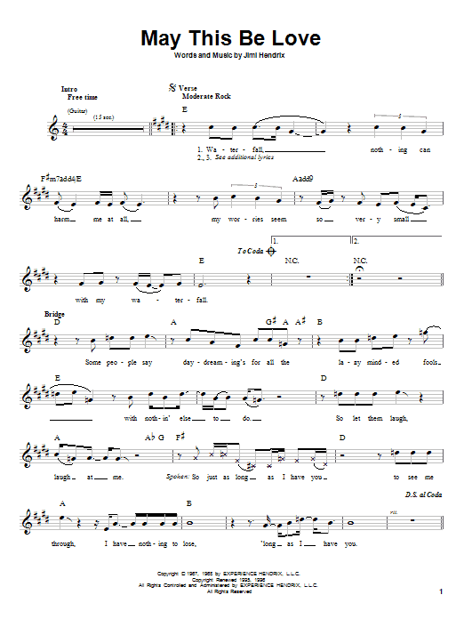 Learn to play Jimi Hendrix May This Be Love sheet music for Melody Line, Lyrics & Chords in minutes. Jimi Hendrix May This Be Love sheet music preview music notes and score for Melody Line, Lyrics & Chords including 2 page(s)