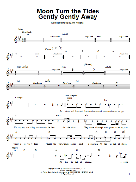 Learn to play Jimi Hendrix Moon Turn The Tides Gently Gently Away sheet music for Melody Line, Lyrics & Chords in minutes. Jimi Hendrix Moon Turn The Tides Gently Gently Away sheet music preview music notes and score for Melody Line, Lyrics & Chords including 2 page(s)