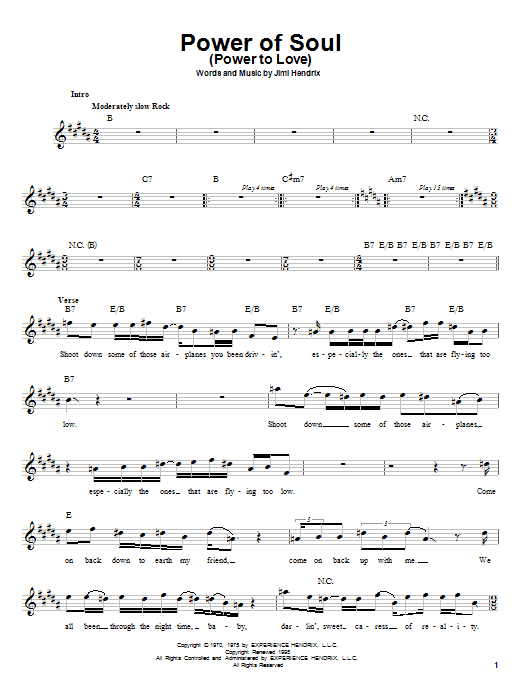 Learn to play Jimi Hendrix Power Of Soul (Power To Love) sheet music for Melody Line, Lyrics & Chords in minutes. Jimi Hendrix Power Of Soul (Power To Love) sheet music preview music notes and score for Melody Line, Lyrics & Chords including 4 page(s)
