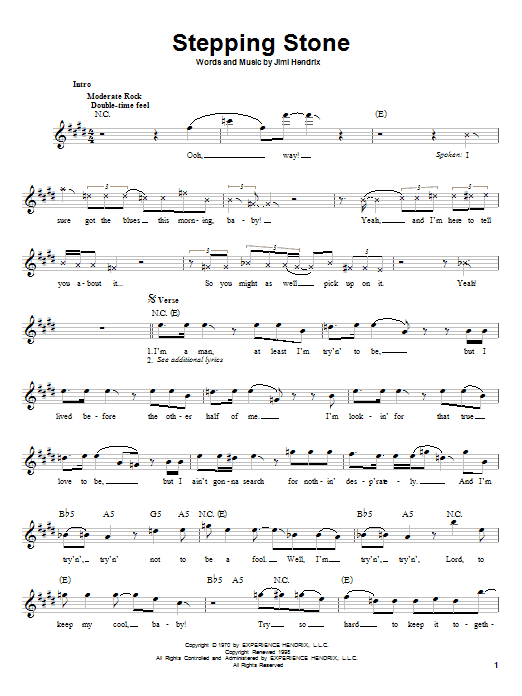 Learn to play Jimi Hendrix Stepping Stone sheet music for Melody Line, Lyrics & Chords in minutes. Jimi Hendrix Stepping Stone sheet music preview music notes and score for Melody Line, Lyrics & Chords including 3 page(s)