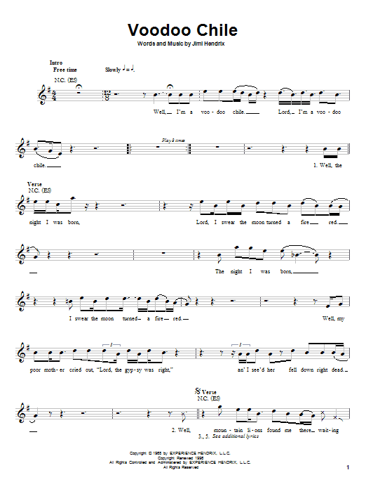 Learn to play Jimi Hendrix Voodoo Chile sheet music for Melody Line, Lyrics & Chords in minutes. Jimi Hendrix Voodoo Chile sheet music preview music notes and score for Melody Line, Lyrics & Chords including 4 page(s)