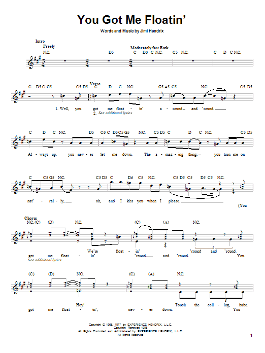 Learn to play Jimi Hendrix You Got Me Floatin' sheet music for Melody Line, Lyrics & Chords in minutes. Jimi Hendrix You Got Me Floatin' sheet music preview music notes and score for Melody Line, Lyrics & Chords including 4 page(s)
