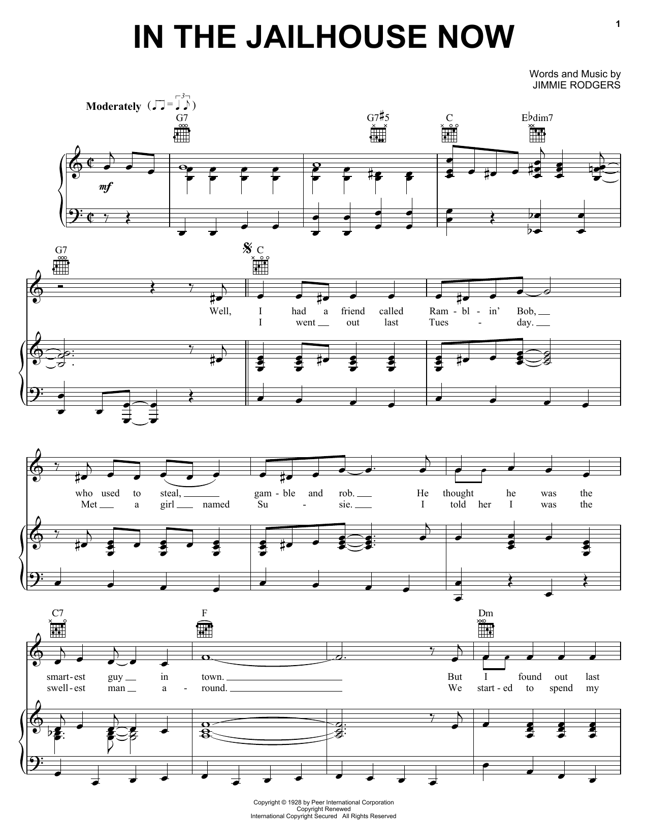 Learn to play Jimmie Rodgers In The Jailhouse Now sheet music for Guitar Tab in minutes. Jimmie Rodgers In The Jailhouse Now sheet music preview music notes and score for Guitar Tab including 2 page(s)