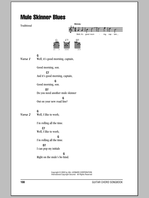 Learn to play Jimmie Rodgers Mule Skinner Blues sheet music for Guitar Tab in minutes. Jimmie Rodgers Mule Skinner Blues sheet music preview music notes and score for Guitar Tab including 3 page(s)