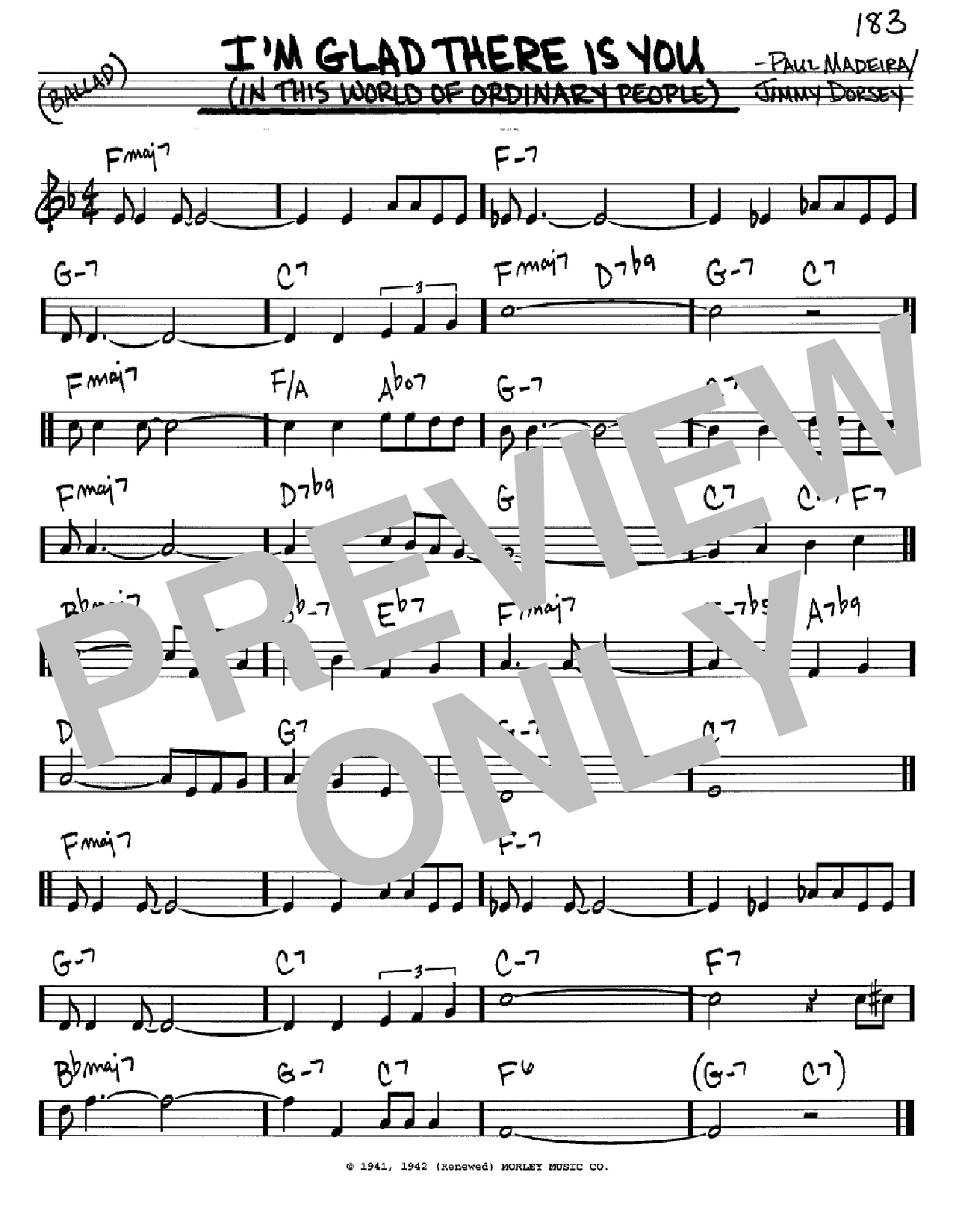 Jimmy Dorsey I'm Glad There Is You (In This World Of Ordinary People) sheet music, chords, lyrics - Printable PDF for Real Book – Melody & Chords