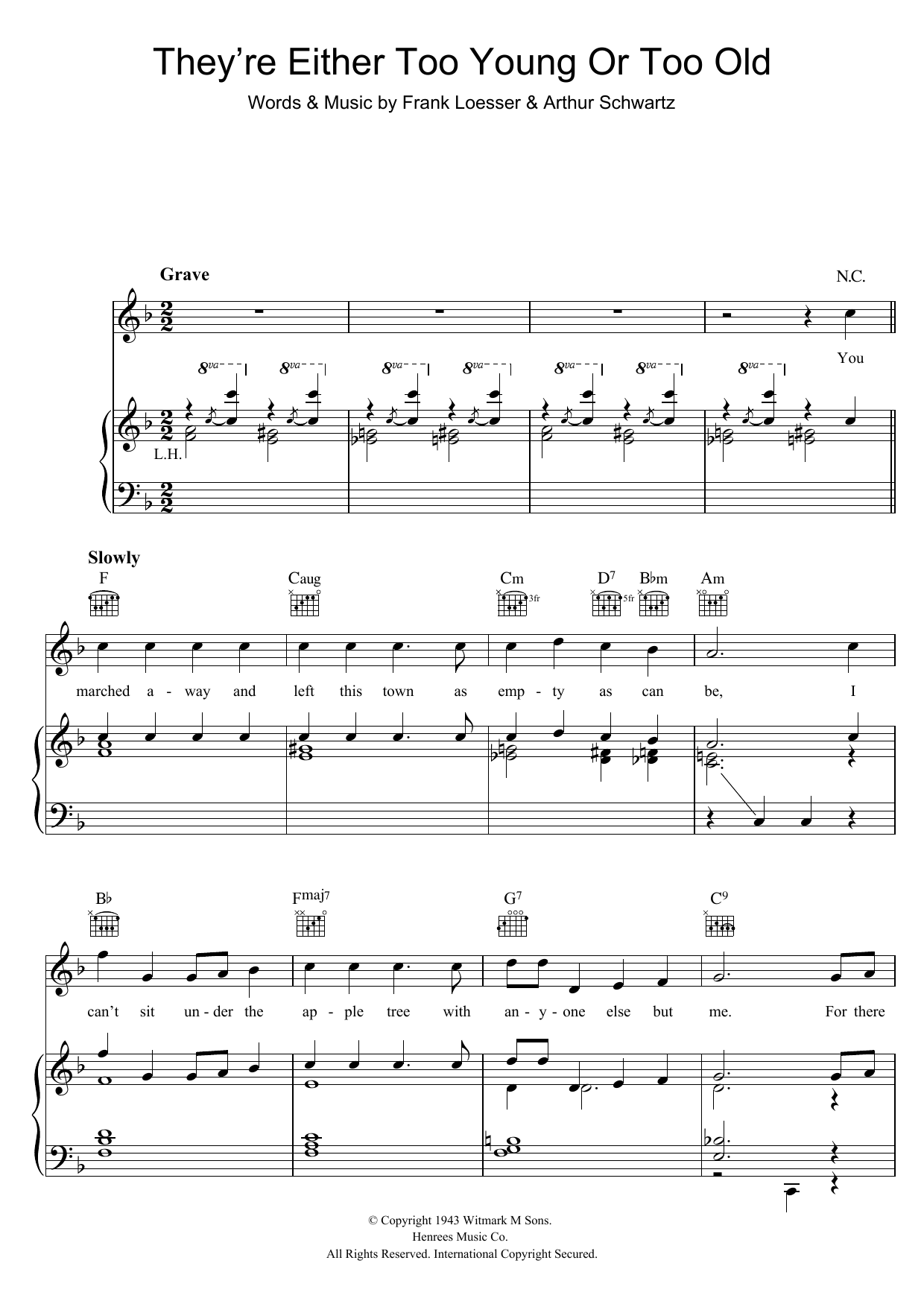 Jimmy Dorsey They're Either Too Young Or Too Old sheet music, chords, lyrics - Printable PDF for Piano, Vocal & Guitar (Right-Hand Melody)