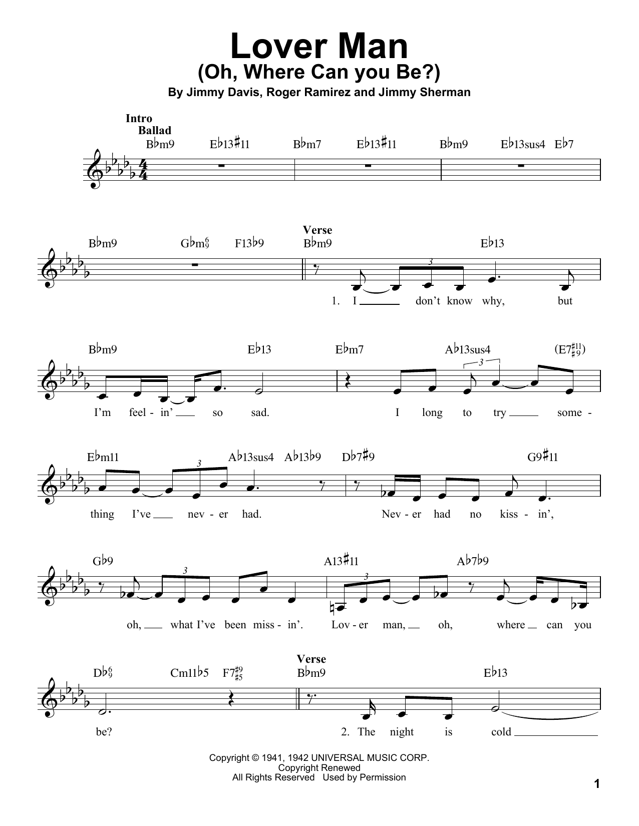 Jimmy Sherman Lover Man (Oh, Where Can You Be?) sheet music, chords, lyrics - Printable PDF for Voice