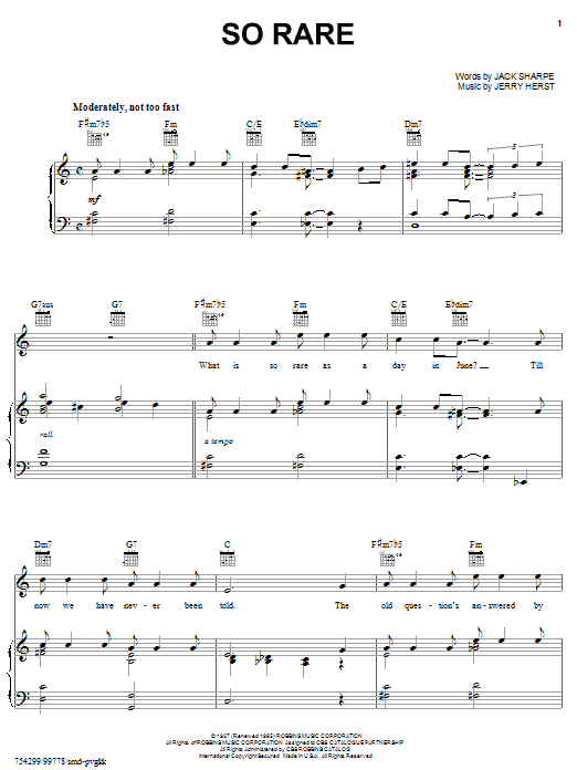 Learn to play Jimmy Dorsey So Rare sheet music for Piano, Vocal & Guitar (Right-Hand Melody) in minutes. Jimmy Dorsey So Rare sheet music preview music notes and score for Piano, Vocal & Guitar (Right-Hand Melody) including 5 page(s)